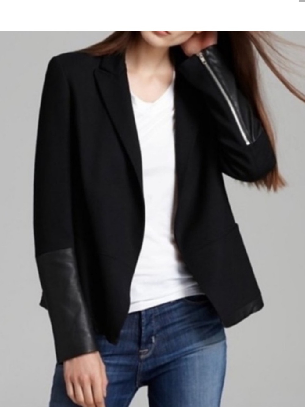 Theory Black Blazer with Faux-Leather Sleeve Panels
